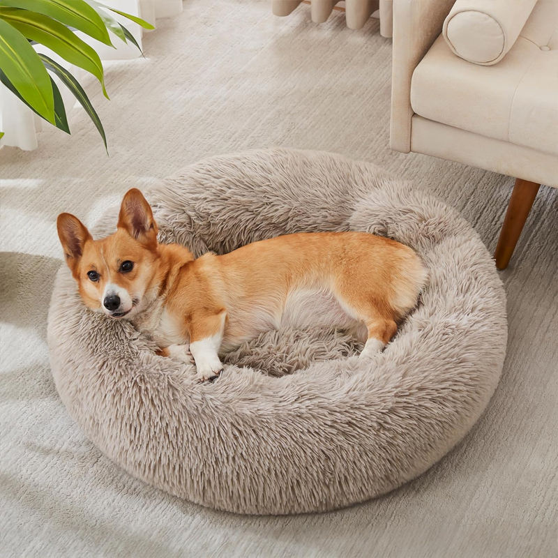 Calming Fluffy Round Dog Bed