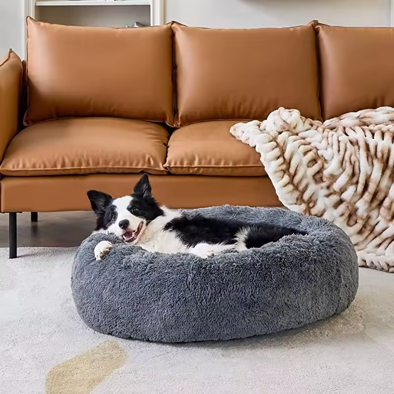Calming Fluffy Round Dog Bed